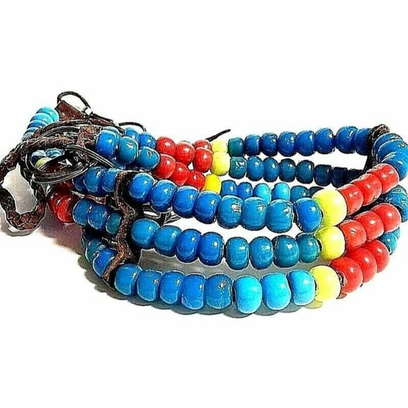 Middle East Antique Vintage Tribal Beaded Handmade Blue Belt Ghashghaie Nomadic main image 4
